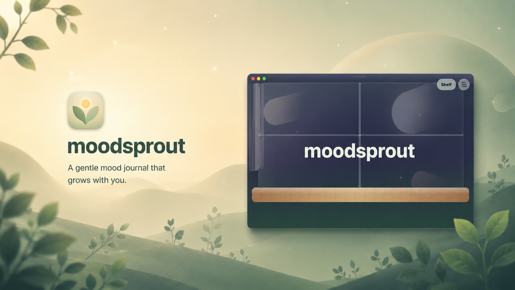 MoodSprout mood journal showing a growing plant in a cozy day-and-night scene