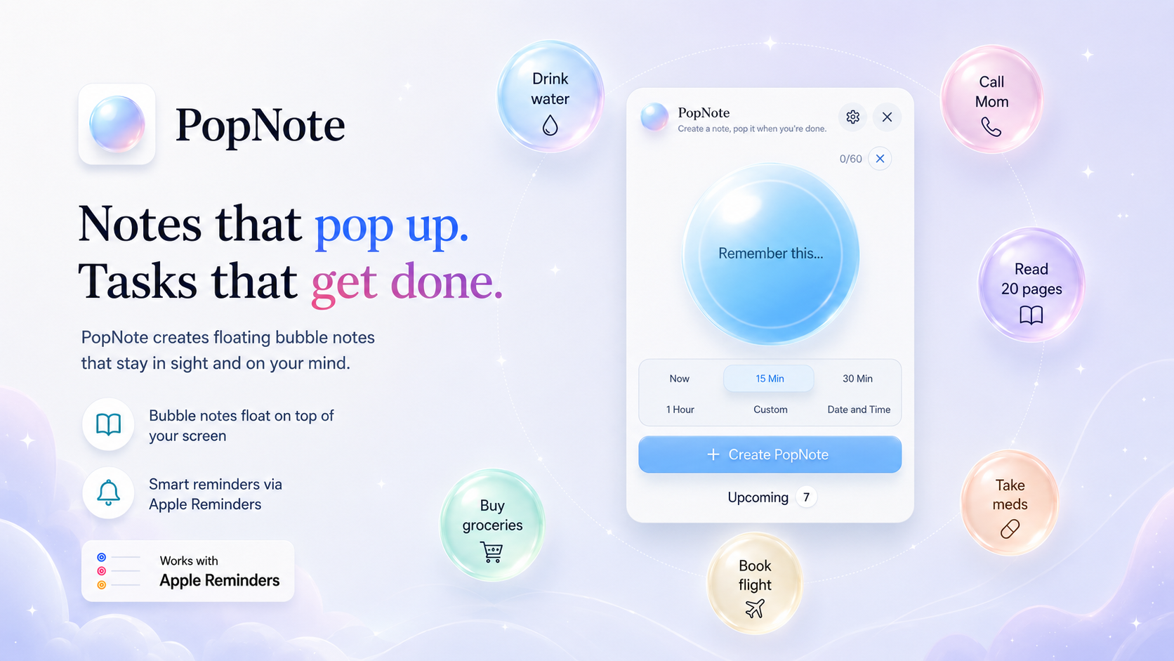 PopNote colorful floating bubble reminders on a Mac desktop